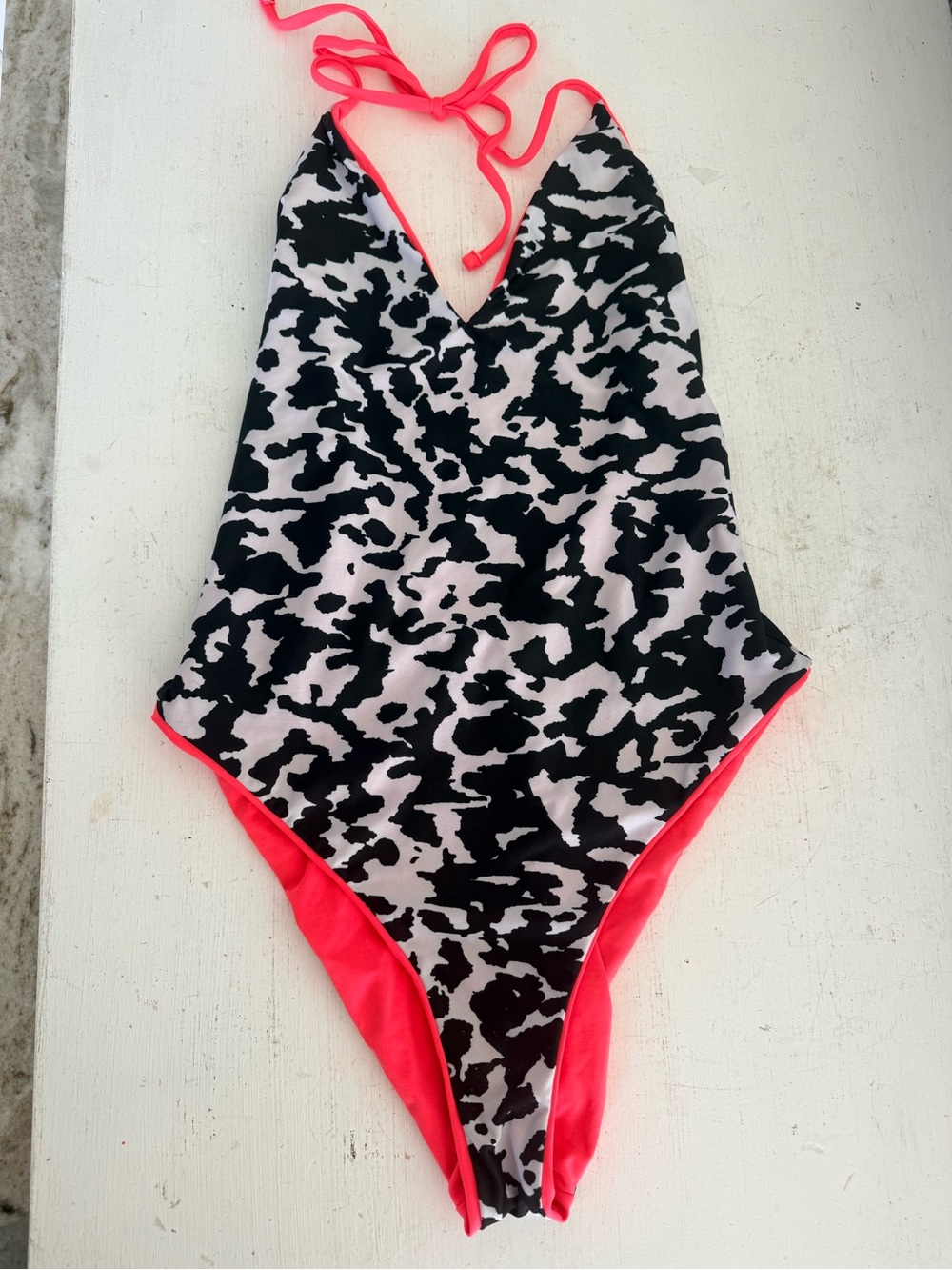 Maaji Black & Neon Pink Print Halter Reversible One-Piece Swimsuit